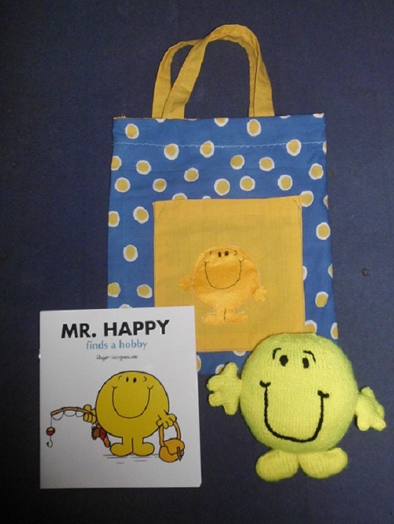 Mr Happy Storysack Set Toy Book and  Bag