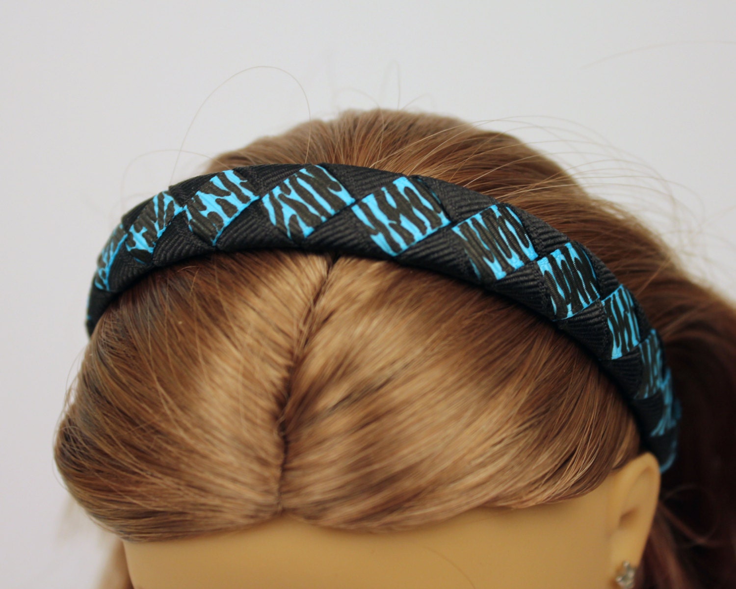 Doll Headband- Black and Turquoise zebra