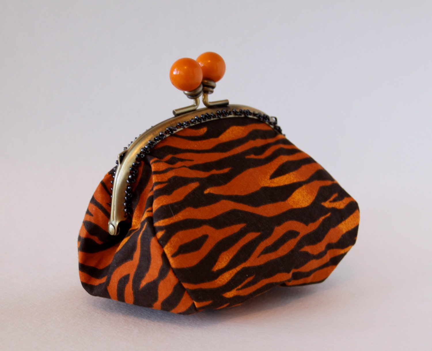 Tiger Clutch Purse with Square Bottom.