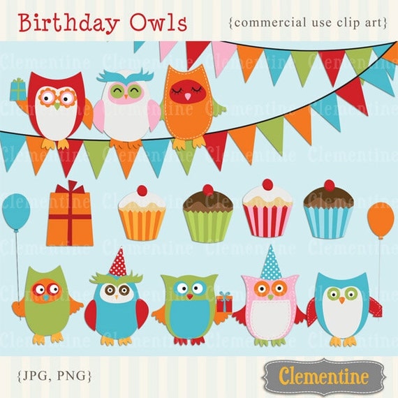 40% OFF SALE -Printable owl clip art, birthday clip art, royalty free, commercial use clip art- Instant Download Il_570xn