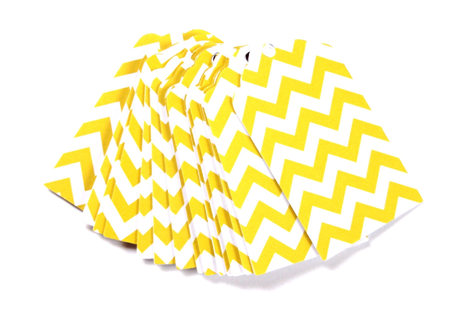 25 Die Cut Yellow and White Chevron Zig Zag Layered Gift Tags (3 x 1.6 inches) - Escort Cards, Scrapbooking, etc.