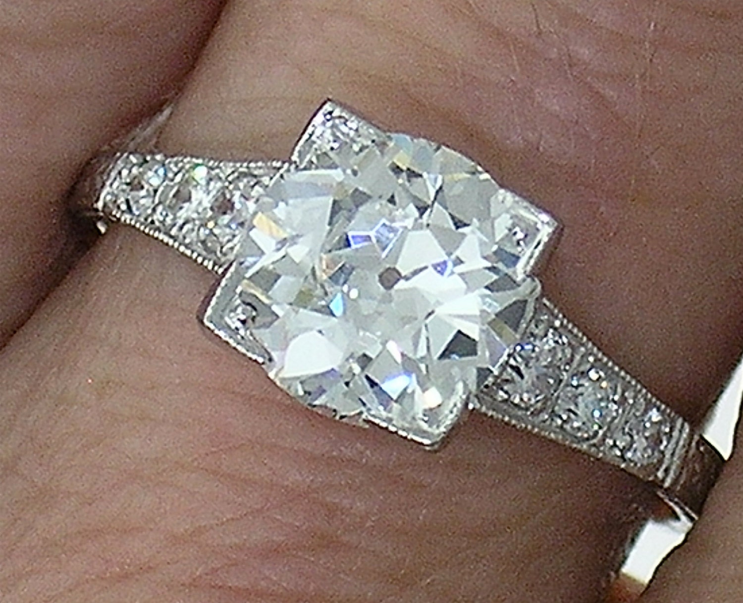 Art Deco Platinum Diamond Engagement Ring 1.37ct --center diamond GIA cert J VS1