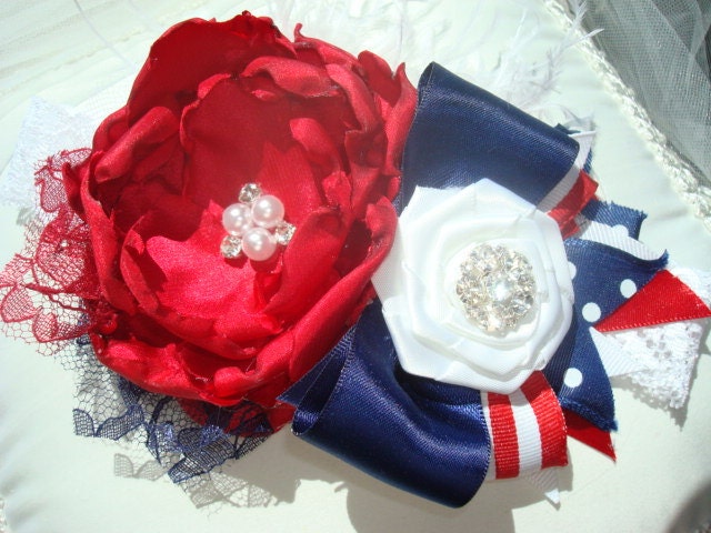 Red White and Blue Baby Flower Headband, Baby Headband, Forth of July, Photo Prop, Kids / Red White and Blue Couture Headband