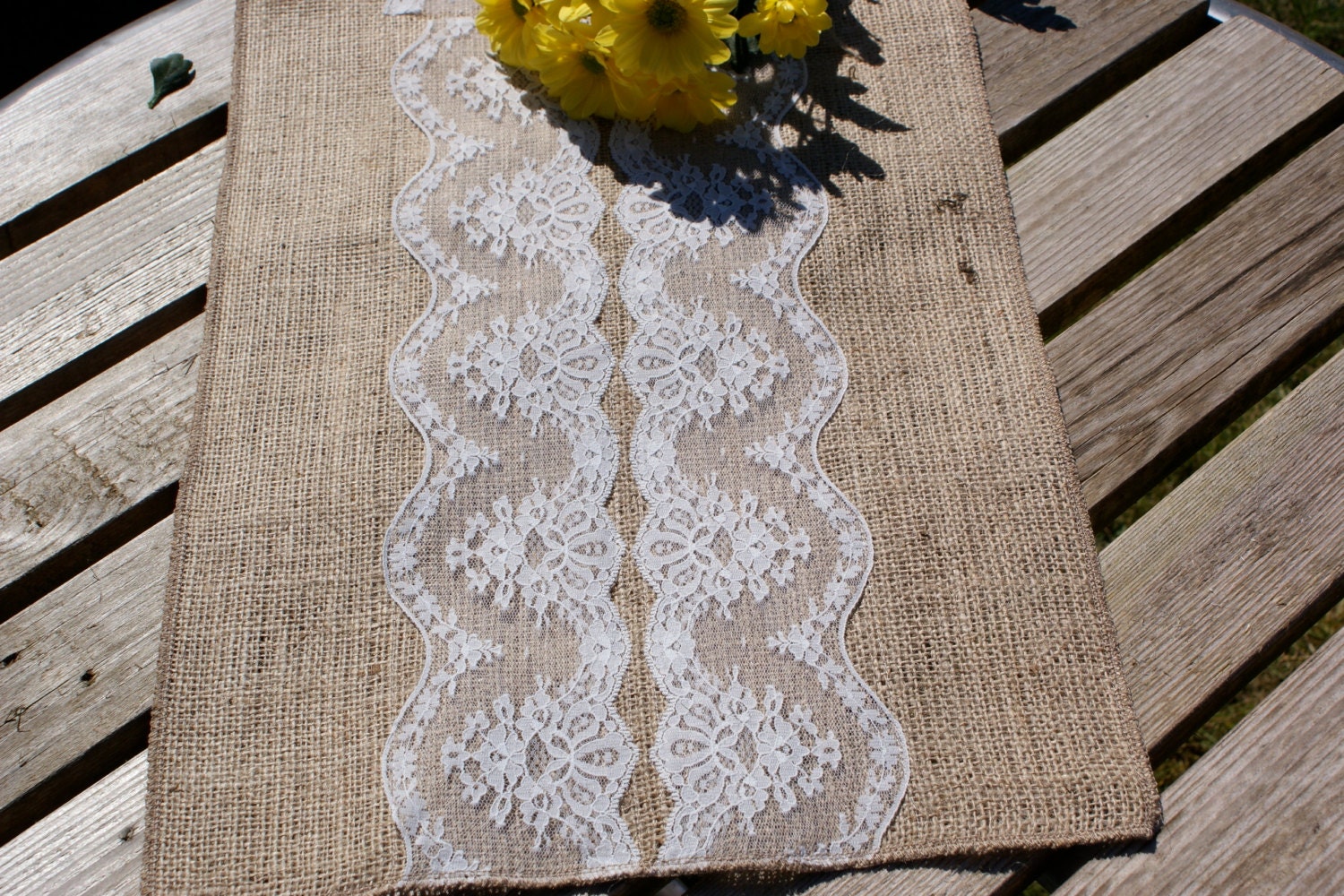 Burlap and Ivory lace table runner