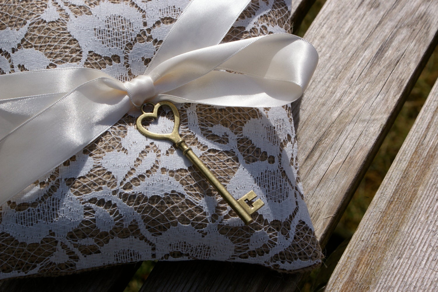 Vintage Ring bearer pillow with skeleton key