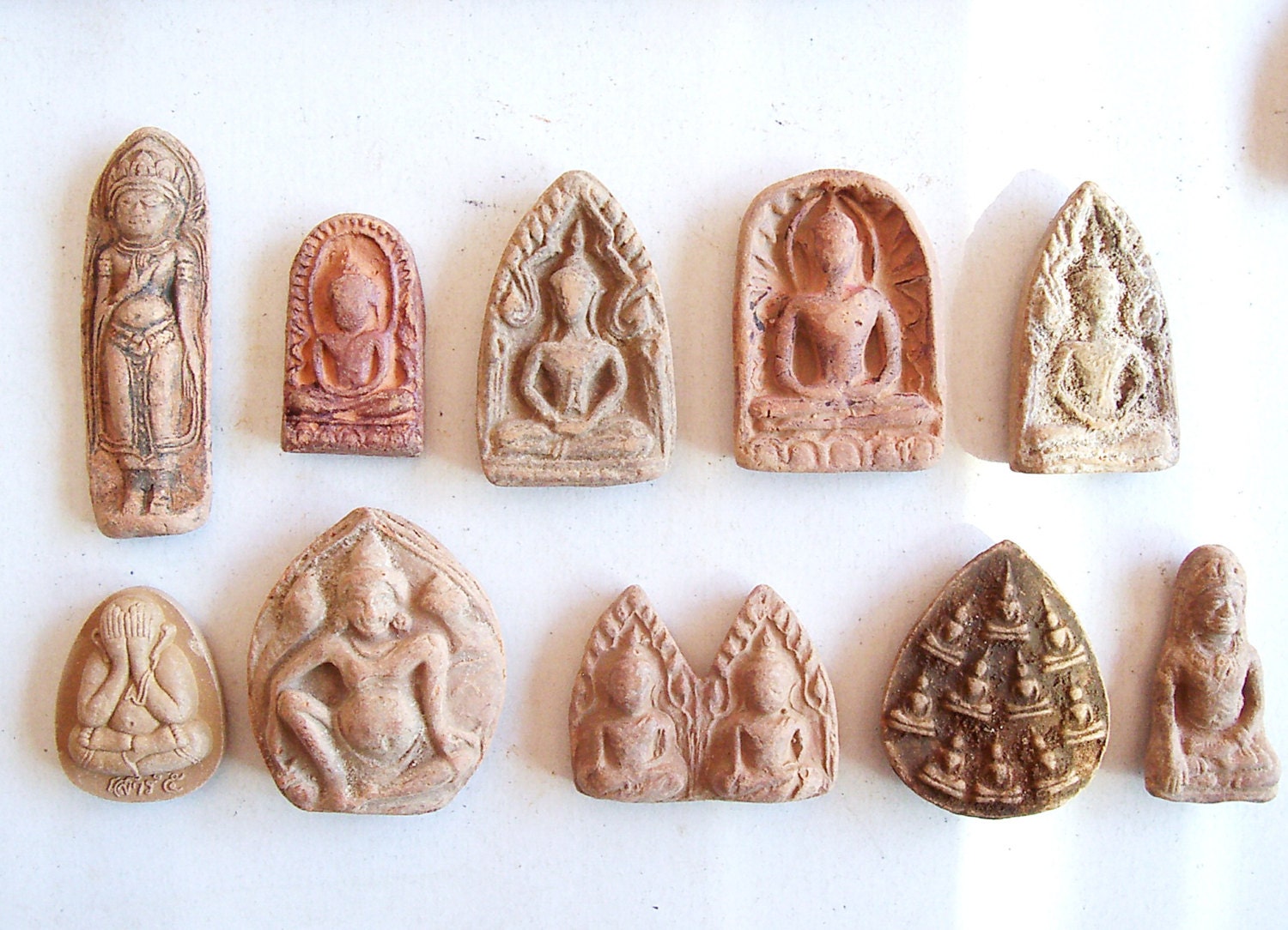 10 Large Thai Buddhist Buddha Rare Clay Amulet Tablets