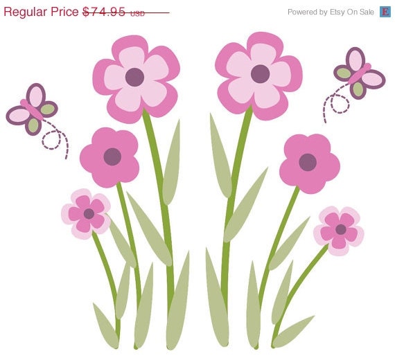 MEMORIAL DAY SALE Huge Butterfly & Flower Wall Decal Nursery Decor Art Sticker