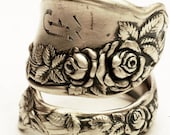 Vintage Mille Fleur Rose Floral Sterling Silver Spoon Ring, Handmade in Your Size (3747)
