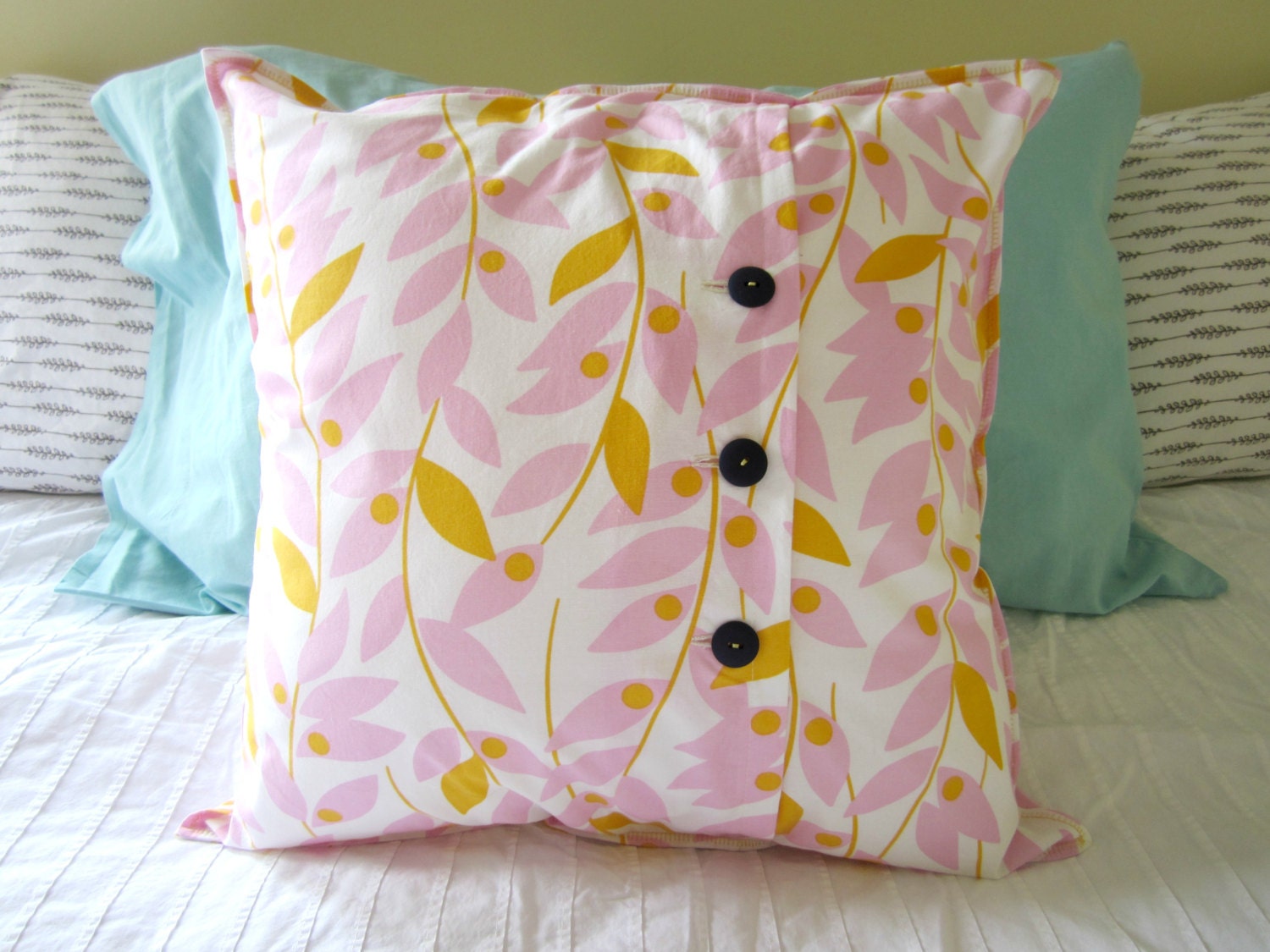 Washable Throw Pillow Cover - Pink, Yellow, and White Throw Cushion Cover