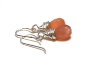 Earrings Peach Moonstone Sterling Silver Wire Wrapped Dangle LoveandCherish