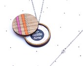Wooden Photo Locket Neon Geometric