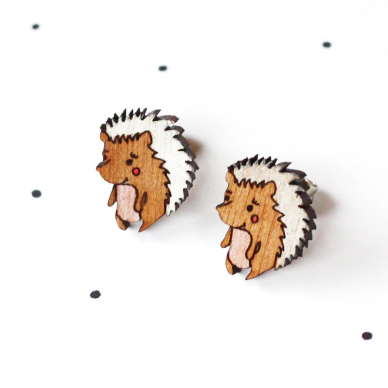 Wooden Laser Cut Hedgehog earrings