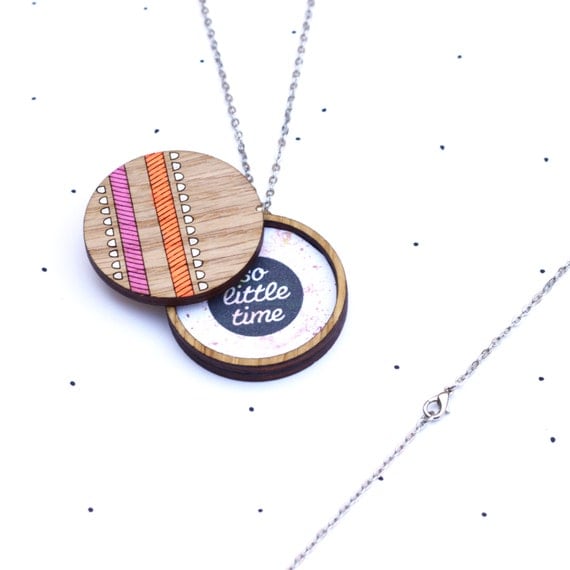 Wooden Photo Locket Neon Geometric