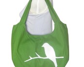 green cotton canvas bag / tote bag / bird shoulder bag / everyday bag / diaper bag