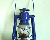 Vintage Blue Paraffin Oil Lantern - Rustic/Shabby Chic