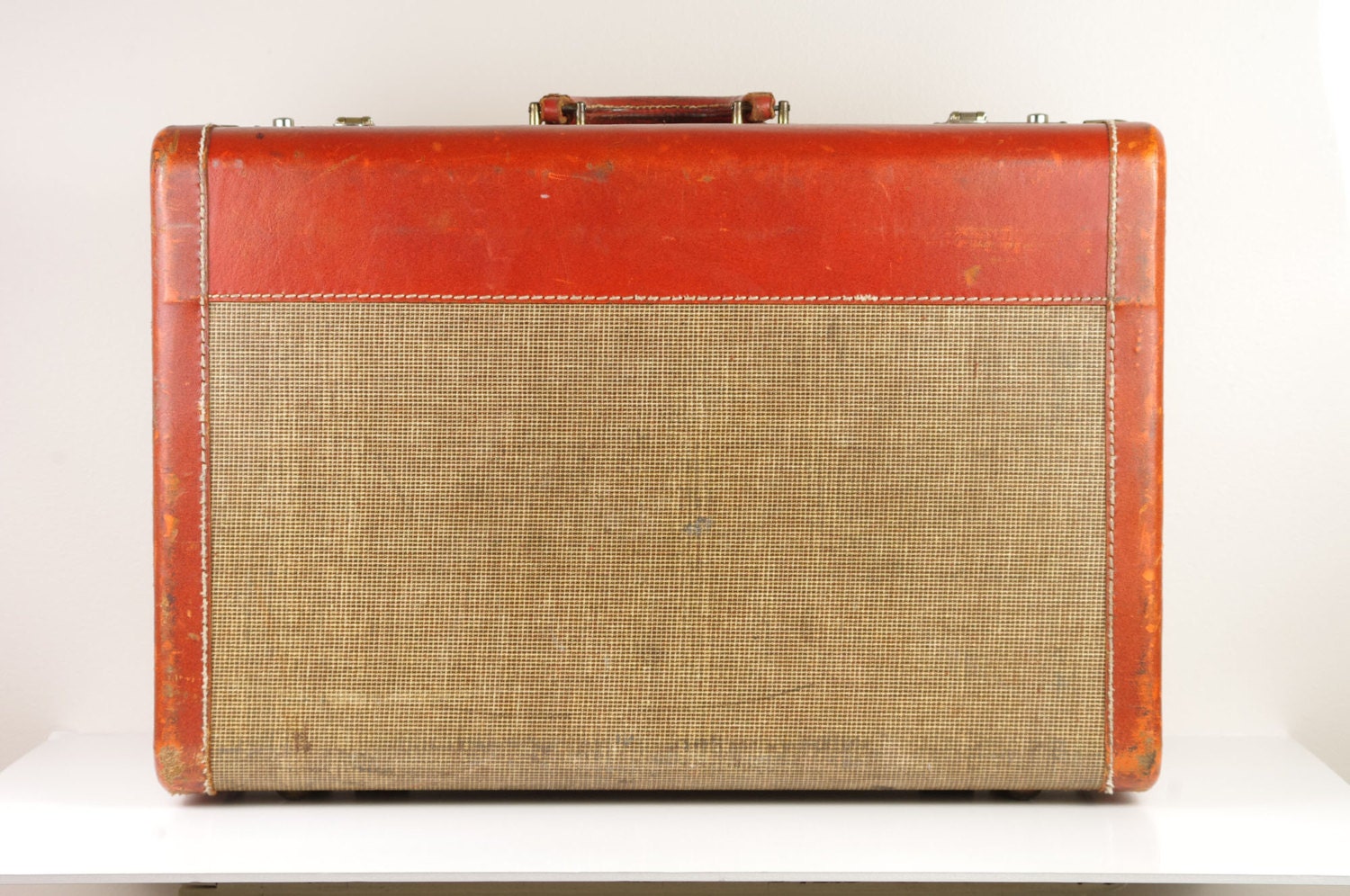 Vintage Orange and Tan Suitcase