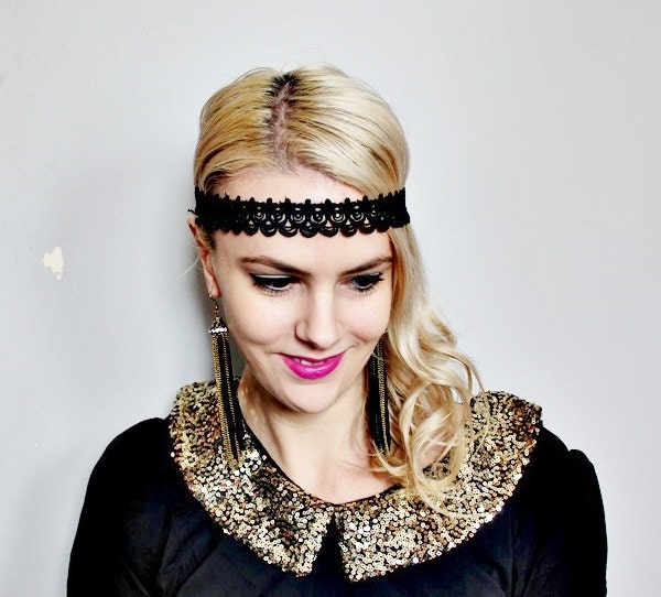 Black lace elastic headband