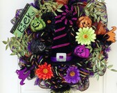 Halloween Deco Mesh Witch and Boots Wreath