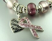 STRENGTH, COURAGE,FAITH breast Cancer Stretch European bead Charm Bracelets