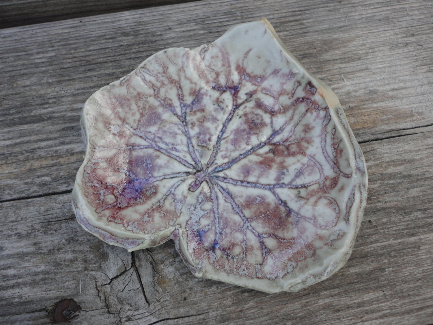 Pottery Coleus Leaf plate perfect for desserts frosty pinks and reds