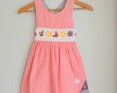 The SAILBOAT Checkered Girls Dress....size 6 girls....anchor. girl. sailor girl. kids. children. star. primitive. ruffled. sailboat. ocean.