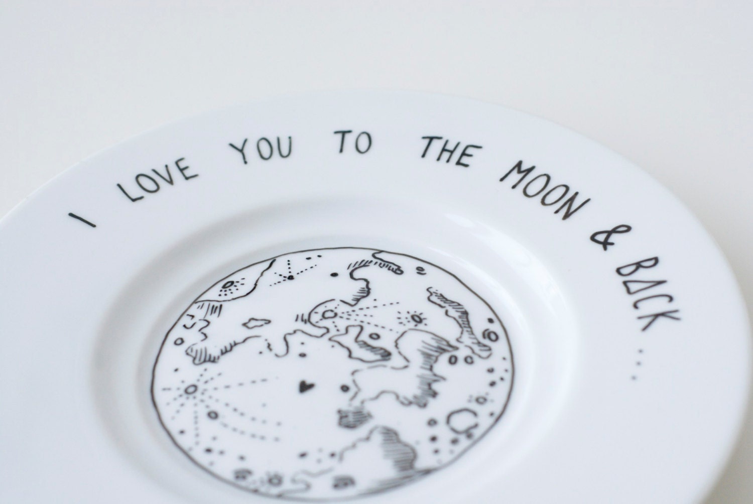 Hand Illustrated Plate - I love you to the moon and back
