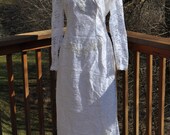 Vintage Wedding Gown, White Lace and Satin Dress Pearl Beads and Sequins