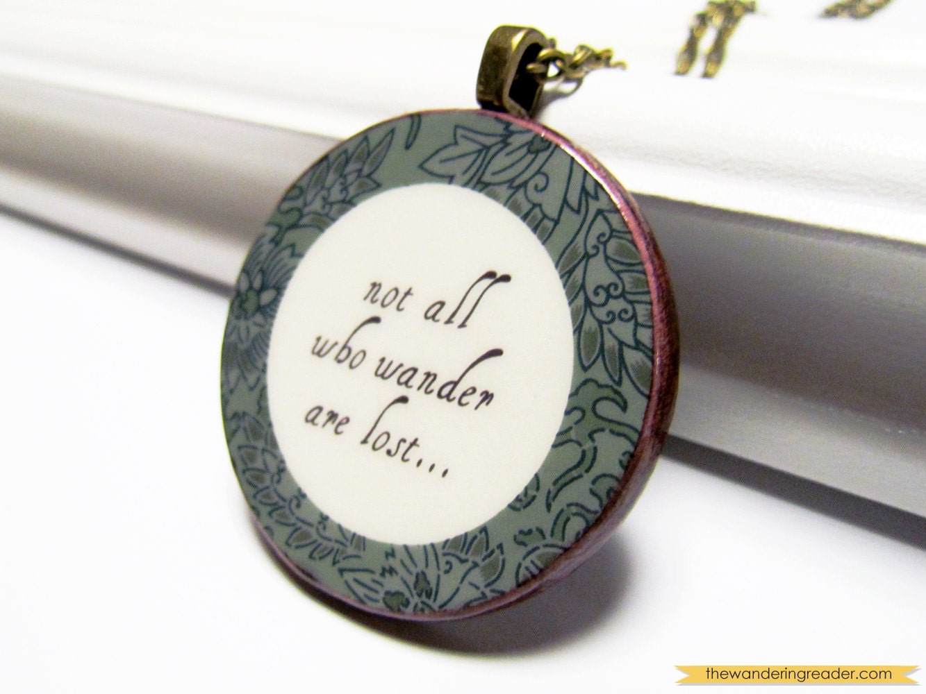 Lord of the Rings "Not all who wander are lost" Inspiring LOTR Tolkien Quote Long Pendant Necklace in Bronze
