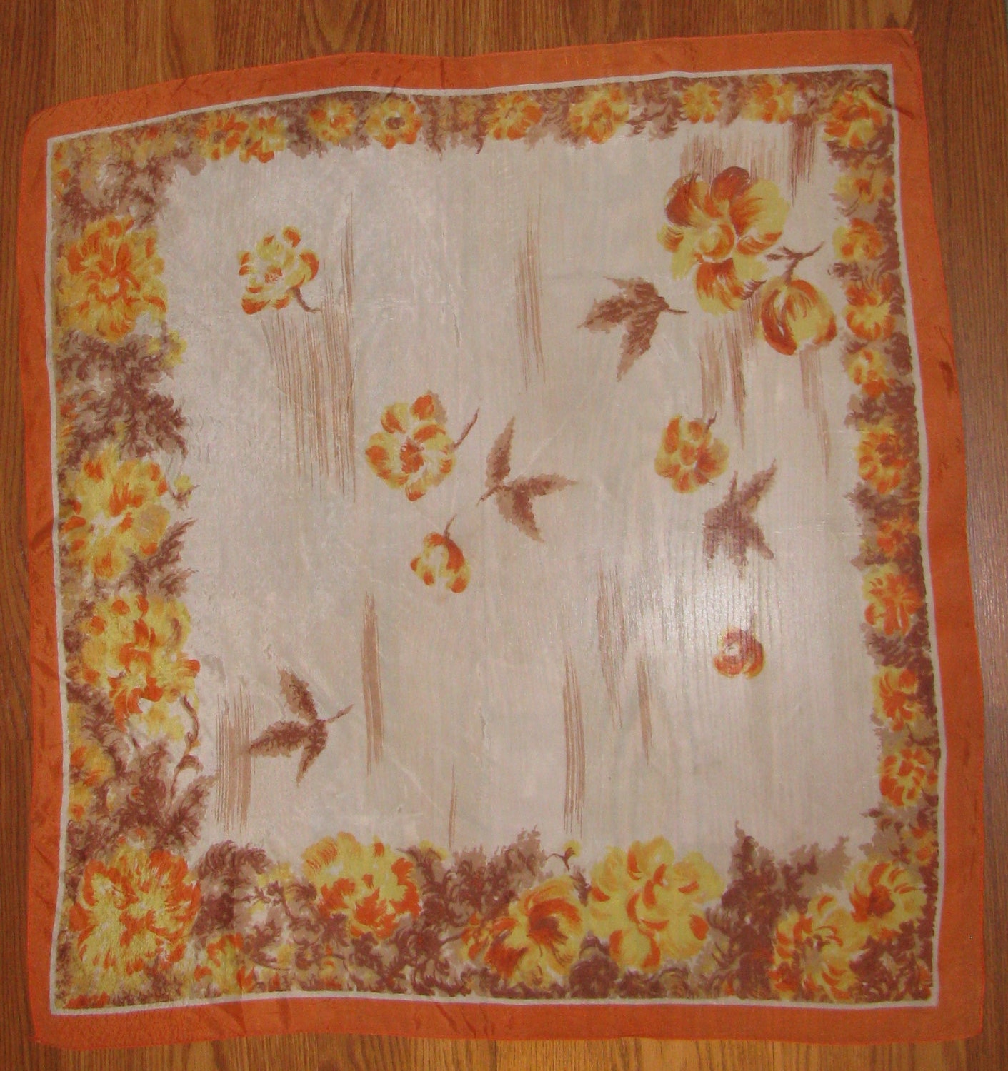 Vintage Floral Scarf in Oranges and Browns