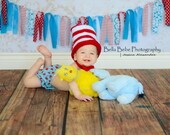 Crochet Dr. Seuss Inspired Hat and Bow Tie Set - Photo Prop - Newborn to 12 Months