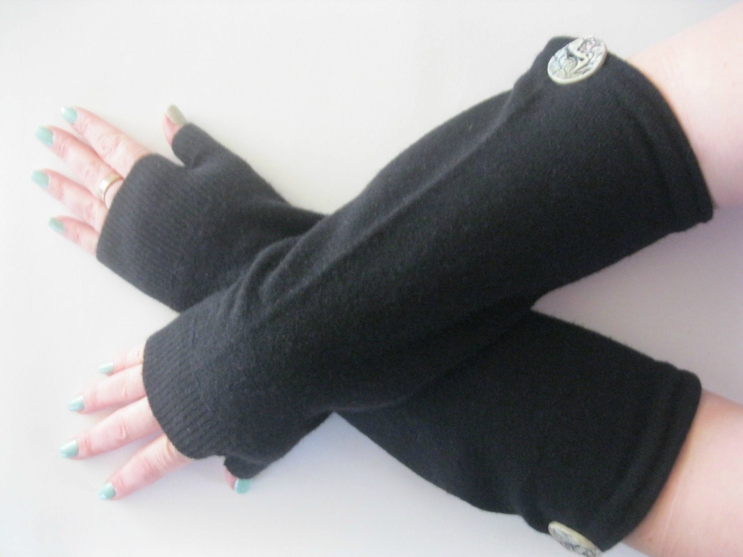 Black Fingerless Gloves - Texting Gloves Arm Warmers : Upcycled Recycled Repurposed Eco Friendly