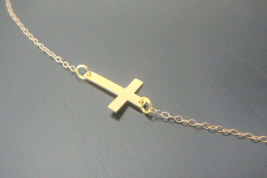 14 Kt Gold- Filled Big Sideways Cross Necklace Earrings Bridal Bridesmaids Special Ocassion Birthday Christmas