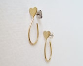 Vintage 80s Retro Kitsch Goldtone Gold Tone Thin Heart Hoops Hoop Earrings