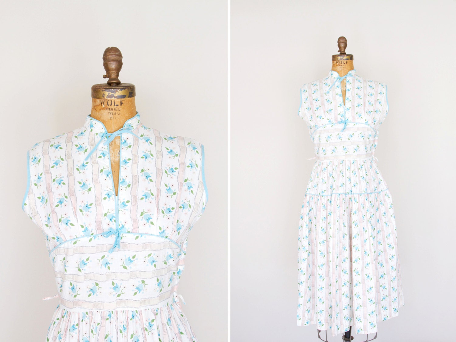 1950s Dress - 50s Dress - Pink And Blue Floral Day Dress