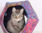 Cat Ball Modern Kitty  Bed In Purple Galaxy Confetti Fireworks Batik