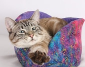 Cat Canoe a Warm Winter Kitty Bed in Colorful Rainbow Galaxy Fireworks Batik