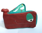 Dark Orange Whale leather wallet, with goldfish inside, large wallet, genuine leather, OOAK -ready to ship