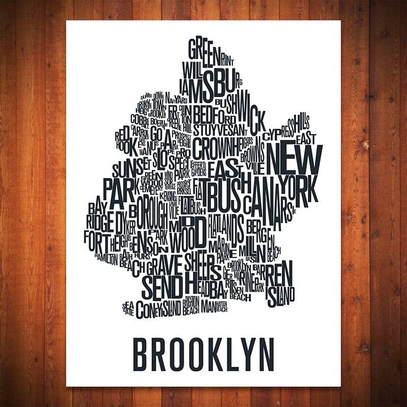 BROOKLYN NYC Map Typography Print - 18" x 24"