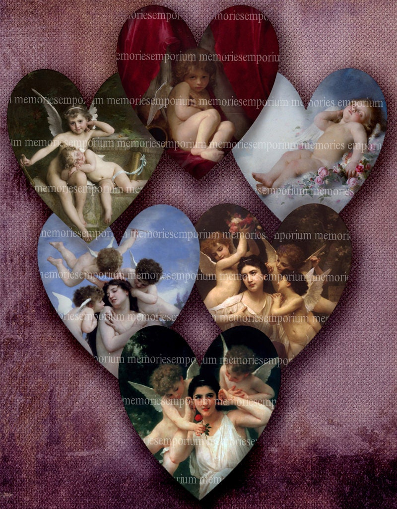 Valentines Day Hearts Cupidss Silhouettes Decoupage Scrapbook Backgrounds Love Romance Digital Collage Sheet Instant Download 270