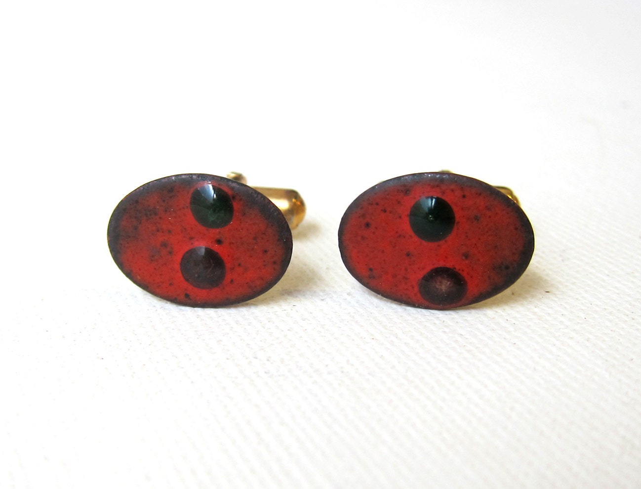Vintage retro 1960s modernist red enamel art cufflinks