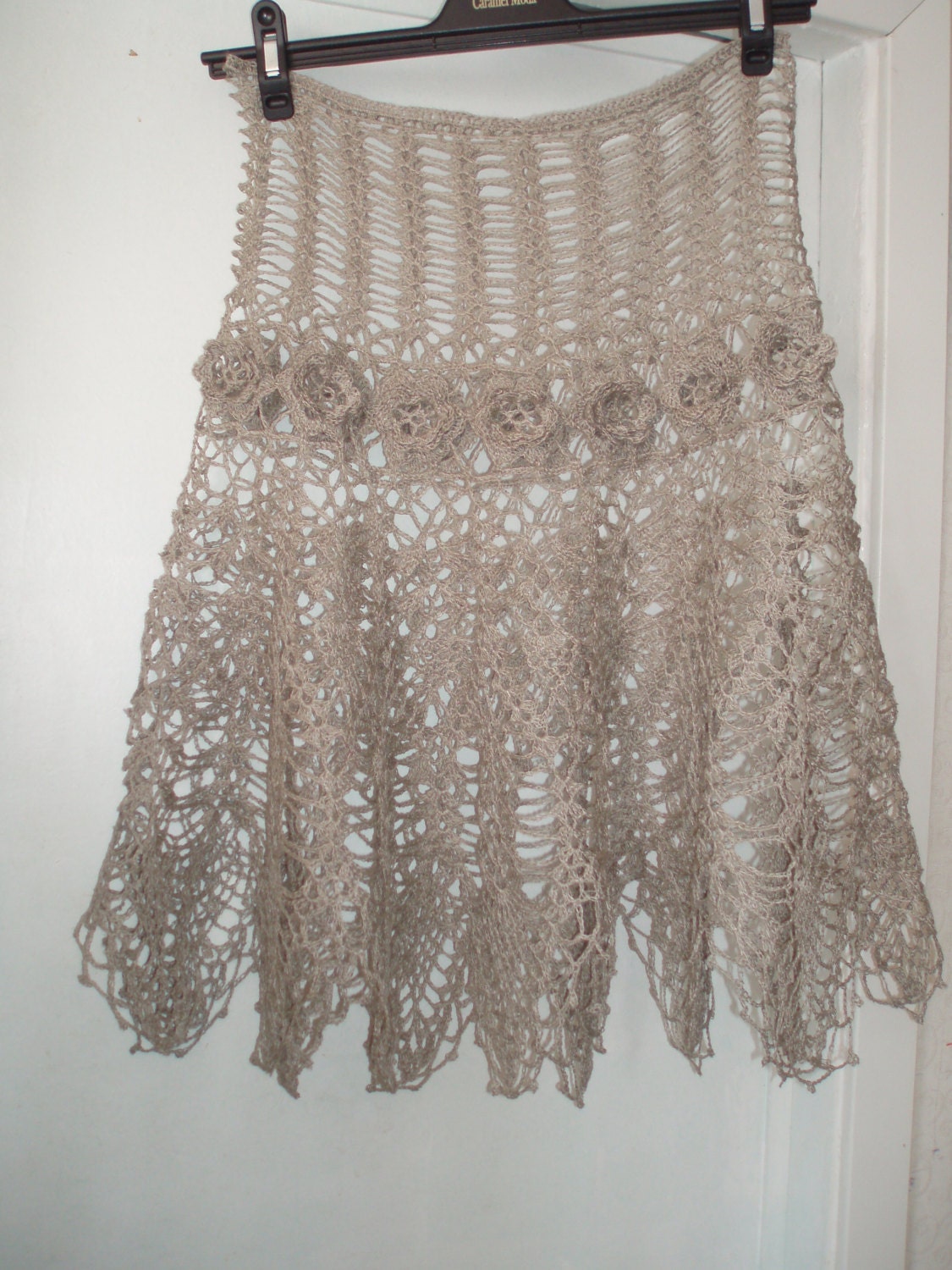 Crochet lace natural linen eco girls summer beach skirt