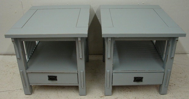 Vintage Reclaimed Blue Gray Painted Mission Oak Side Accent Nightstand Nightstands Table Tables (129.95 Each) (MLD) Call for Ship Quote