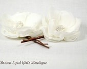Ivory Bridal Flower Hair Clip Duo, Ivory Wedding Hair Accessory, Ivory Bobby Pin, Ivory Bridal Head Piece