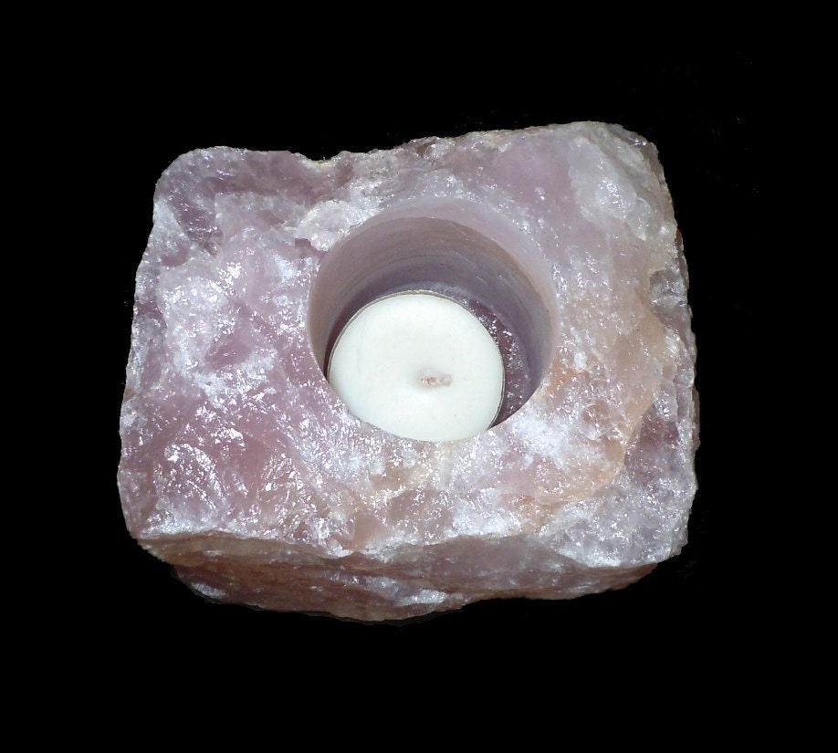 Rose Quartz Crystal Candle Holder with Citrine inclusions, candle gazing, altar, spell, love, healing