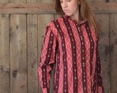 Vintage 90s burgundy and red geometric tribal flannel shirt / womens medium