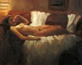Original oil painting, beautiful nude young woman on couch, "Dreaming", 11x14"
