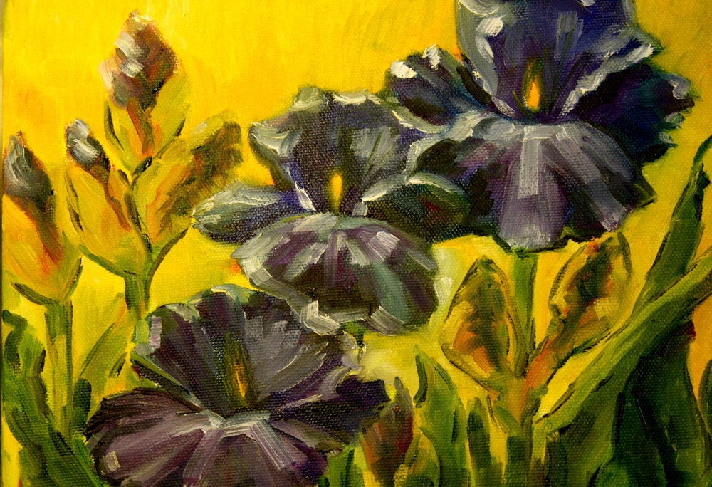 Abstract Painting Landscape Iris Garden Original Oil Abstract Flowers Yellow and Purple Painting