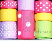 SPRING SALE Grosgrain Ribbon Lot Mix 10YDS  Mickey Minnie Mouse Inspired Happy Birthday Yellow apple Green Lavendar Shocking Pink