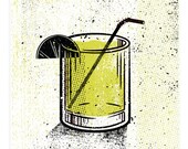 Green Cocktail Drink Set - Silkscreen Artprint 8" x 8"