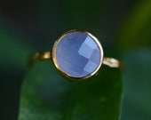CLEARANCE - Gemstone Ring - 18k Gold Vermeil Natural Blue Chalcedony Bezel Ring -